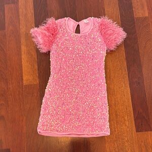 Pink Sequin Top with Fluffy Sleeves